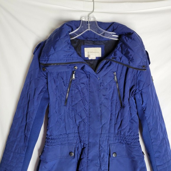 BCBGeneration Women's Quilted Hoodie Jacket Size Small Royal Blue Fully Zipped - Picture 2 of 8